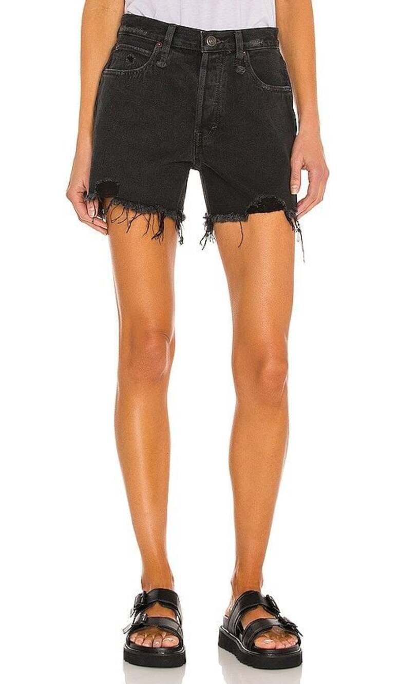 We The Free Free People Makai Cut Off Distressed Denim Shorts Washed Black Size